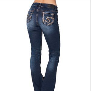 NWT SILVER JEANS CO. Dark Wash SUKI Mid Rise Slim Bootcut Denim Jeans sz 28 $129